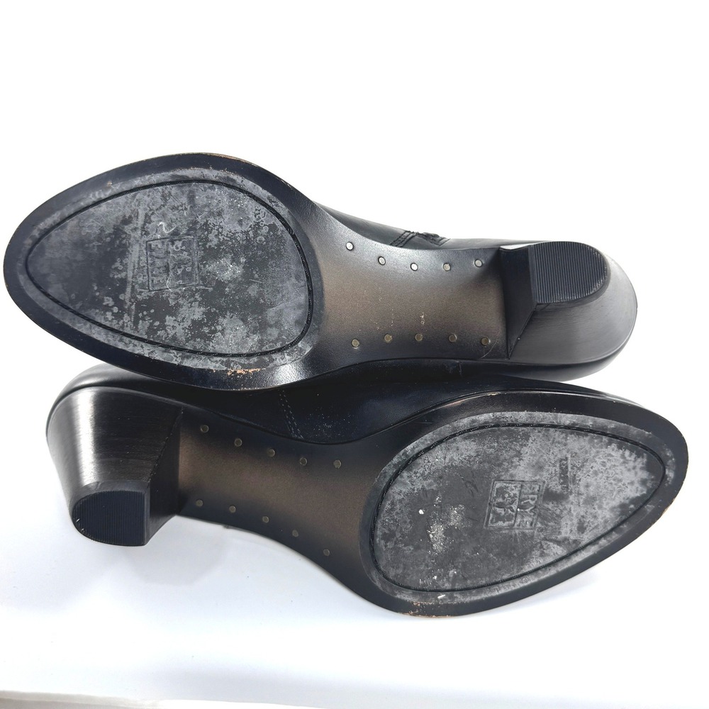 Frye Womens Black Leather Ankle Boots Round Toe Stacked Cone Heel Bootie‎ - Picture 9 of 15